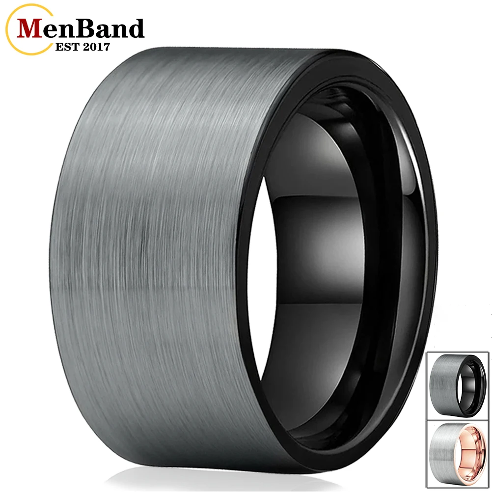 

MenBand 10MM 12MM Large Flat Surface Men Tungsten Wedding Ring Brushed Finish Comfort Fit Size 7-15