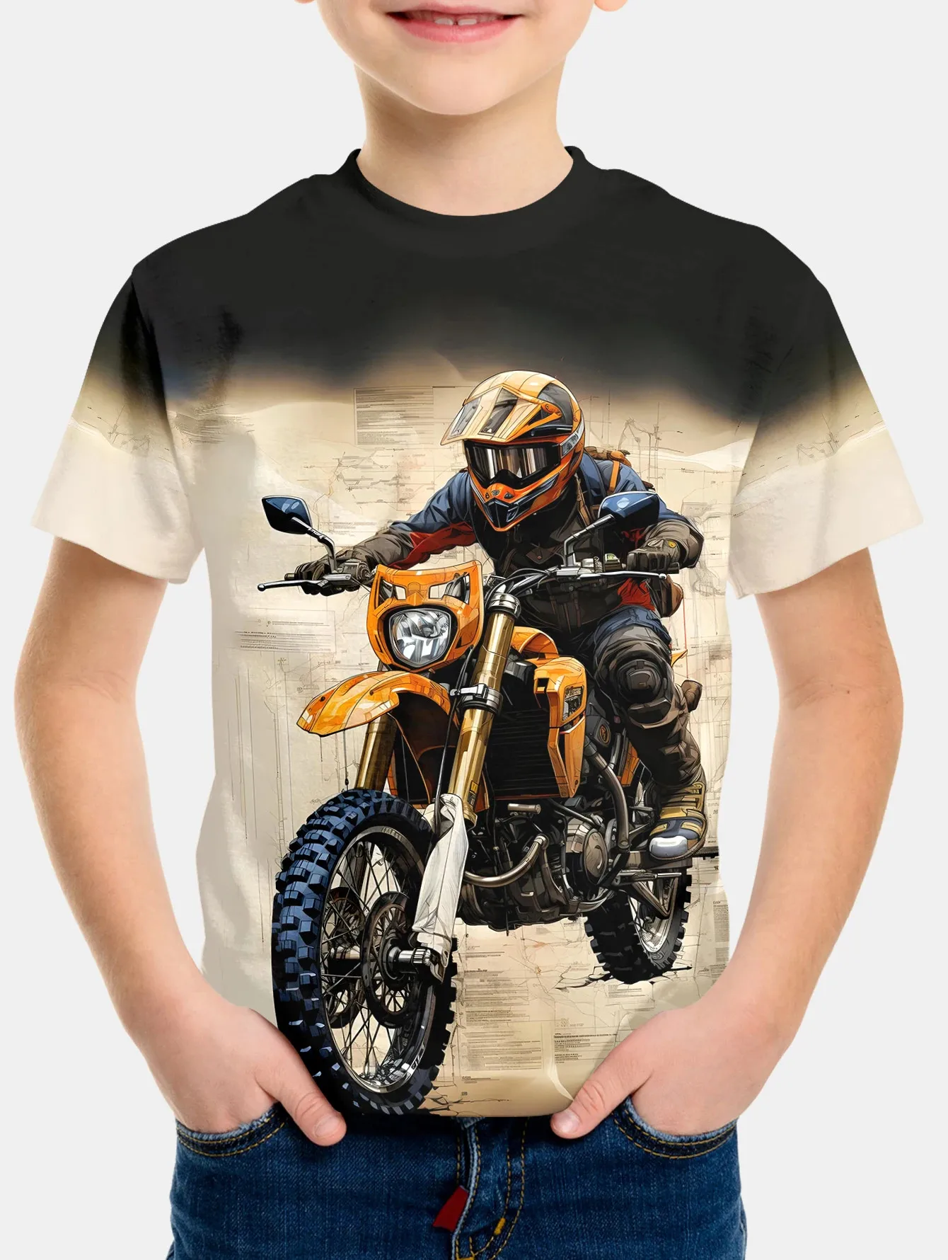 2024 Summer Kids Clothing Motorcycle Children\'s T-Shirt 3d Printing Short Sleeve Boys Girls Loose Tops Streetwear 2 To 8 Years