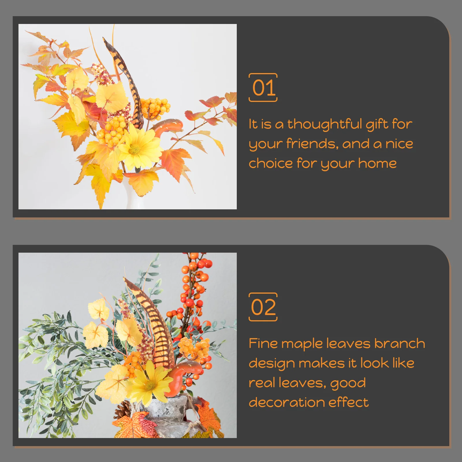 

Pumpkin Pine Leaf Decoration Halloween Artificial Fall Pick Thanksgiving Branch Stems Fake Maple Leaves Decorations Indoor