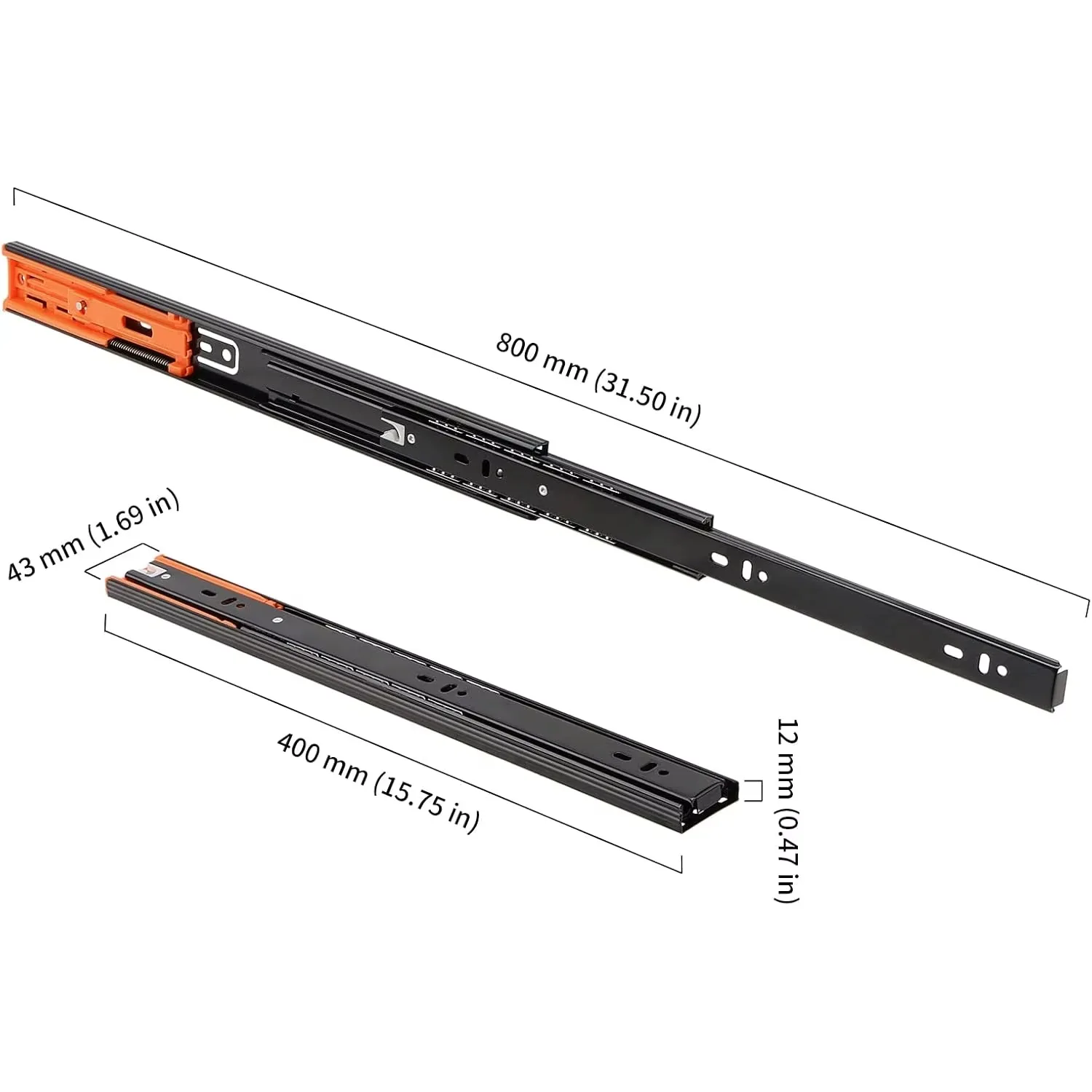 2Pcs Metal Buffer Drawer Slides 10-20 Inch Track Width 45mm Mute Three-Section Rail Sliding Furniture Hardware Fittings