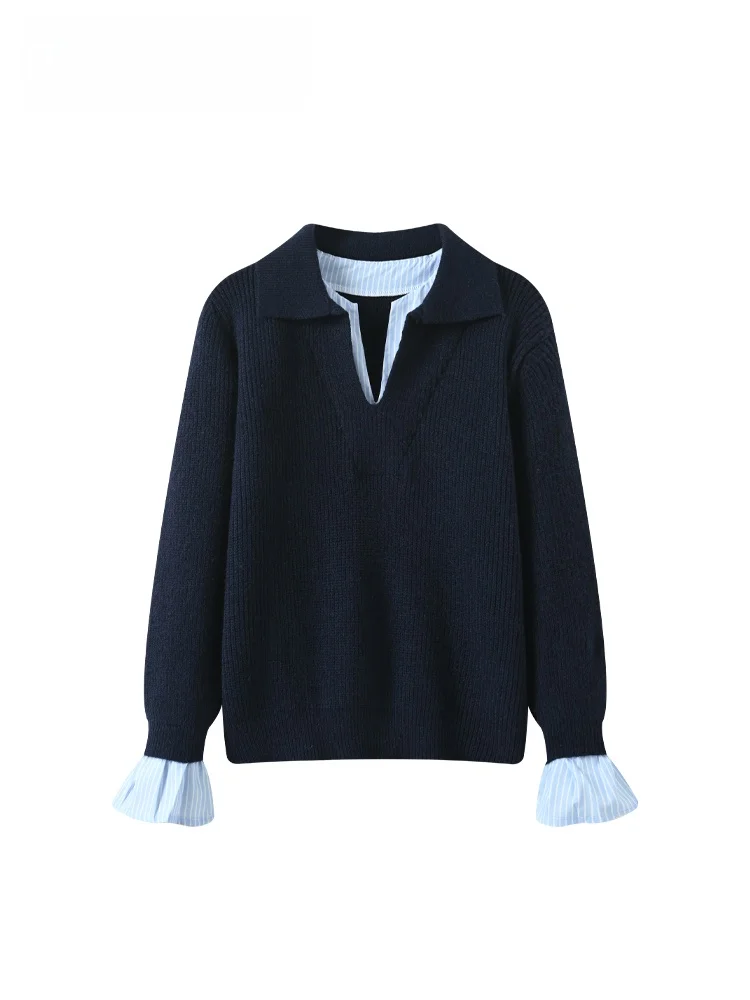 

Вязаный свитер большого размера с длинными рукавами для женщин, весенний, в университетском стиле, с эффектом похудения, повседневный топ