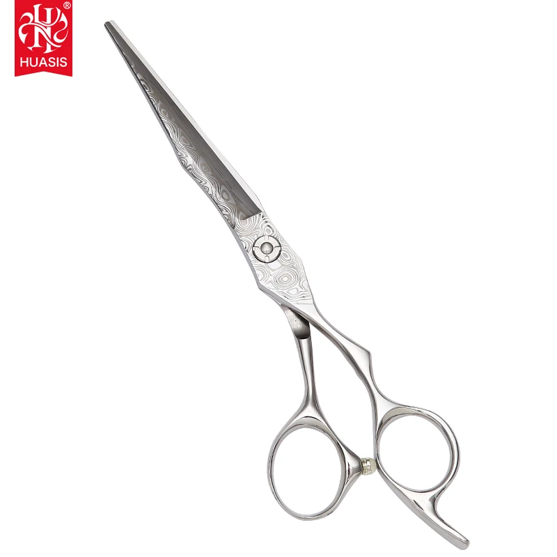 

HUASIS SG-615 Professional Hair Scissors 6.5 Inch with Sword Blade and Damascus Pattern Barber Tool Japanese 440C High Grade