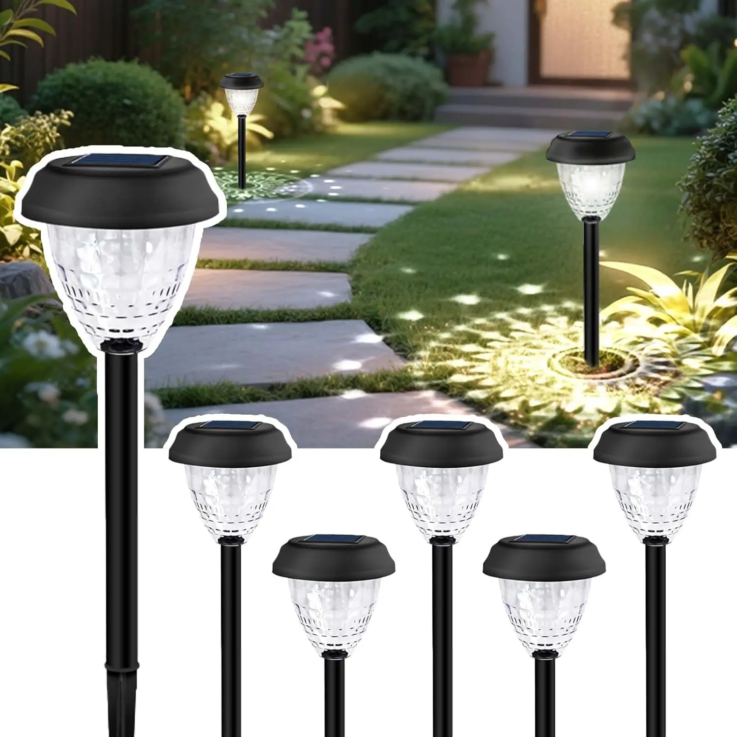 

Super Bright Solar Lights, 6 Pack Waterproof Outdoor LED Garden Lights, 12H Runtime, Auto On/Off for Walkways, Courtyards, Terra