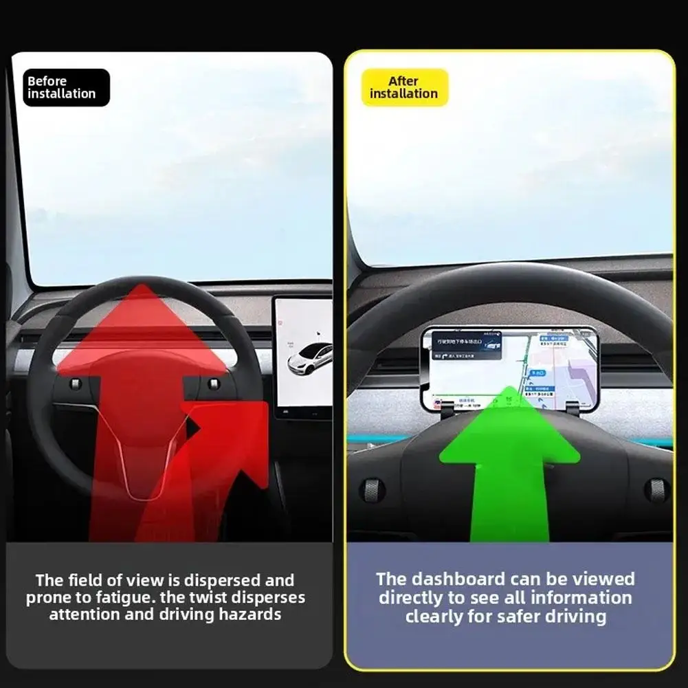 ل تسلا نموذج Y حامل هاتف خلف التوجيه المحمول دعم الديكور ملحقات نظام تحديد المواقع الهاتف الملاحة عجلة السيارة #4