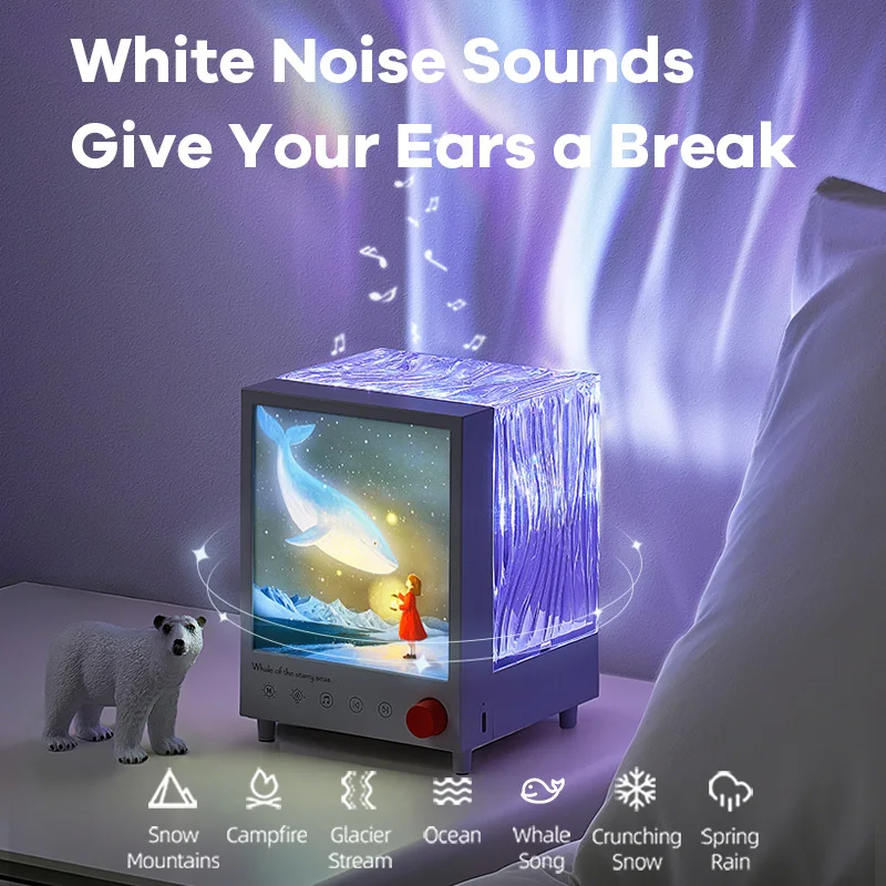 Aurora Projector Table Night Light With 3D Surround Sound Bluetooth Speaker White Noise Table Decoration Lamp For Christmas Gift