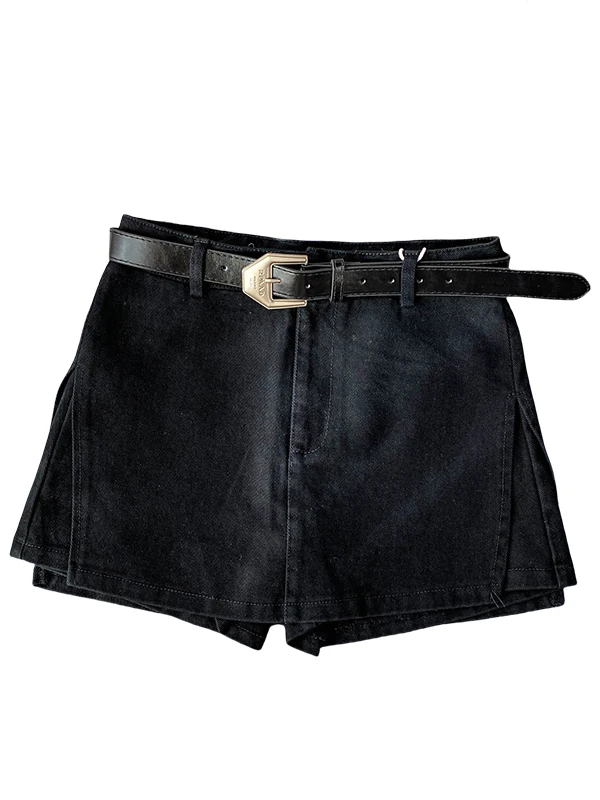 

American Sle Sexy Bla Denim Skirt Women's 2025 New Hong Kong Sle Belted Slimming Anti-Light Wide Leg orts