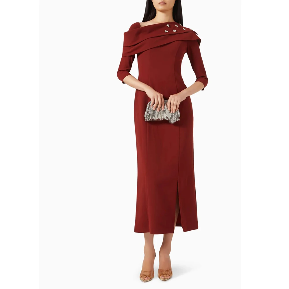 

Простые элегантные вечерние платья Dream, платье из джерси до середины икры с открытыми плечами, платье для выпускного вечера с кристаллами, Vestidos De Fiesta по индивидуальному заказу