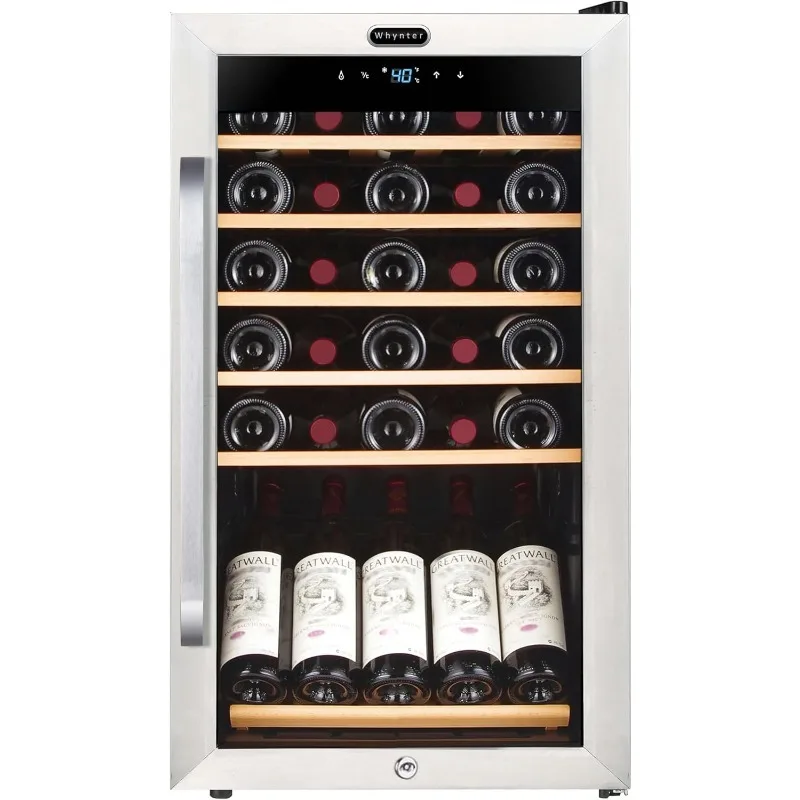 

FWC-341TS 34 Bottle Freestanding Stainless Steel Wine Refrigerator with Display Shelf and Digital Control, Gray