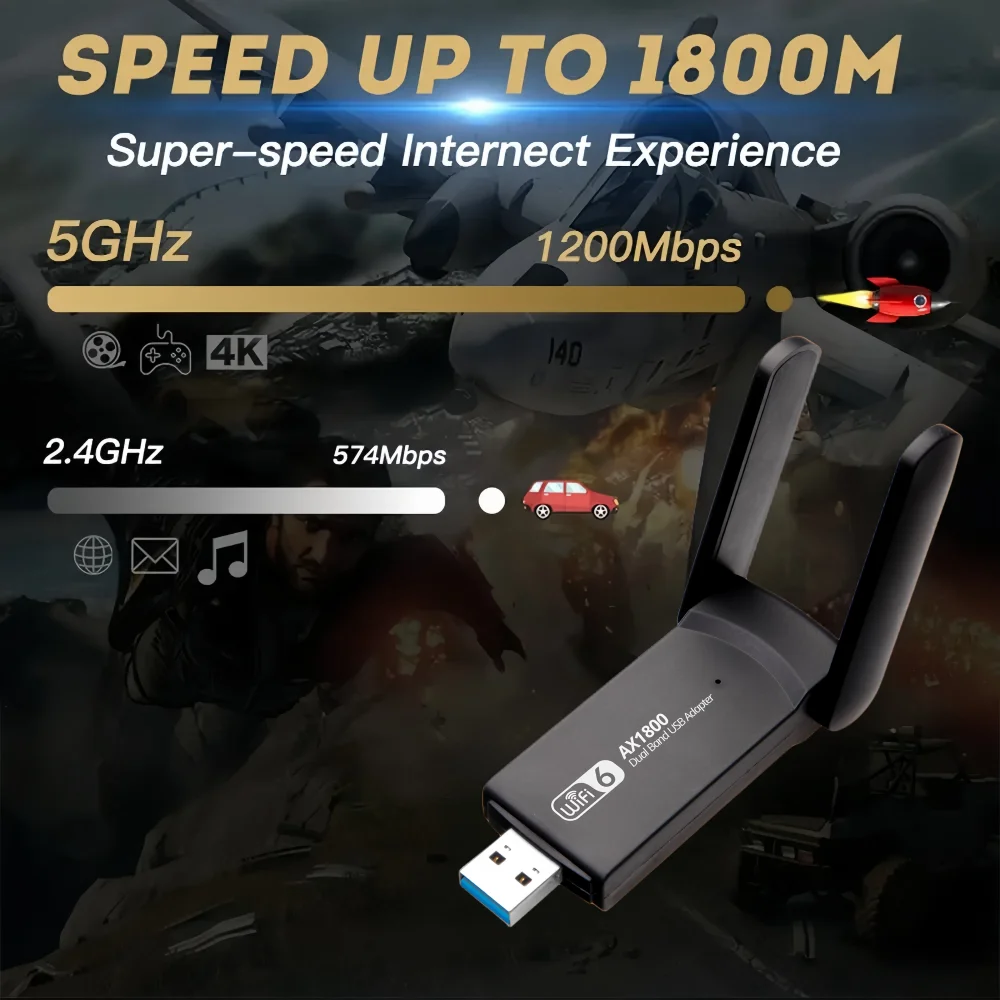 1800Mbps WIFI USB อะแดปเตอร์ Dual Band 2.4G/5GHz Wi-Fi dongle 802.11AC เสาอากาศอันทรงพลังตัวรับสัญญาณไร้สายสำหรับพีซี/แล็ปท็อปไดรเวอร์ฟรี