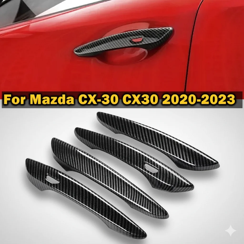 

Для Mazda 3, хэтчбек, седан CX-30 2019-2024, автомобильный карбоновый стиль, черная внешняя дверная ручка, молдинг, накладка, аксессуары для автомобиля