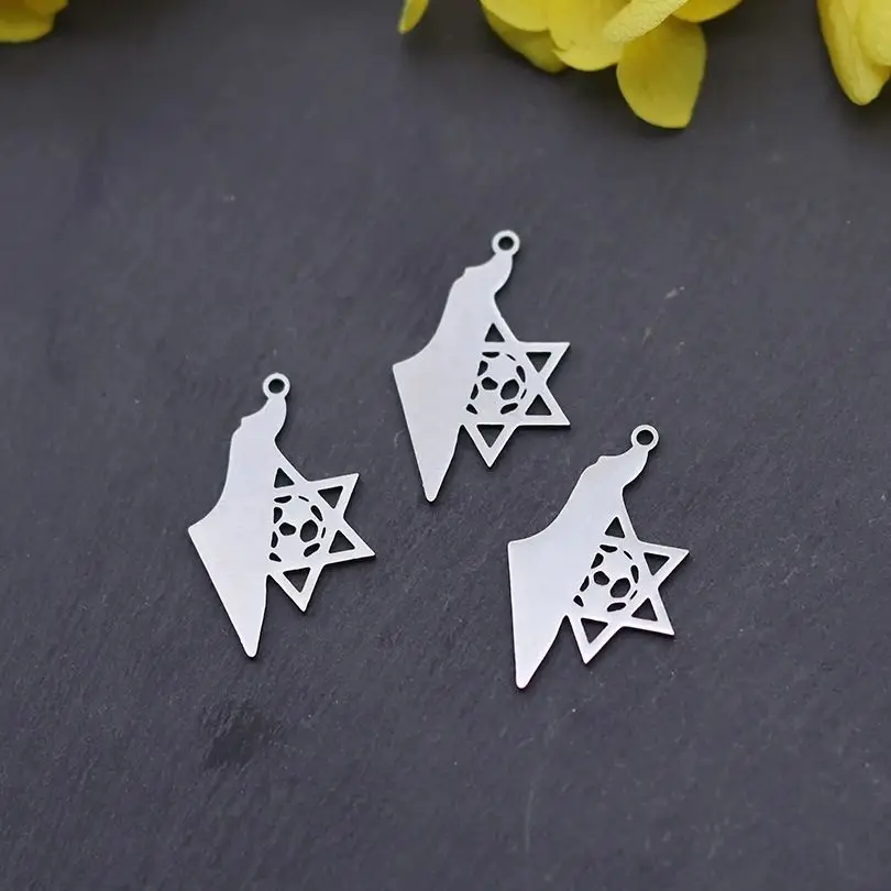3pcs Stainless Steel Map of Israel Star of David Pendant Charms for Jewelry Making diy Trendy Necklace Keychain Handmade Bulk