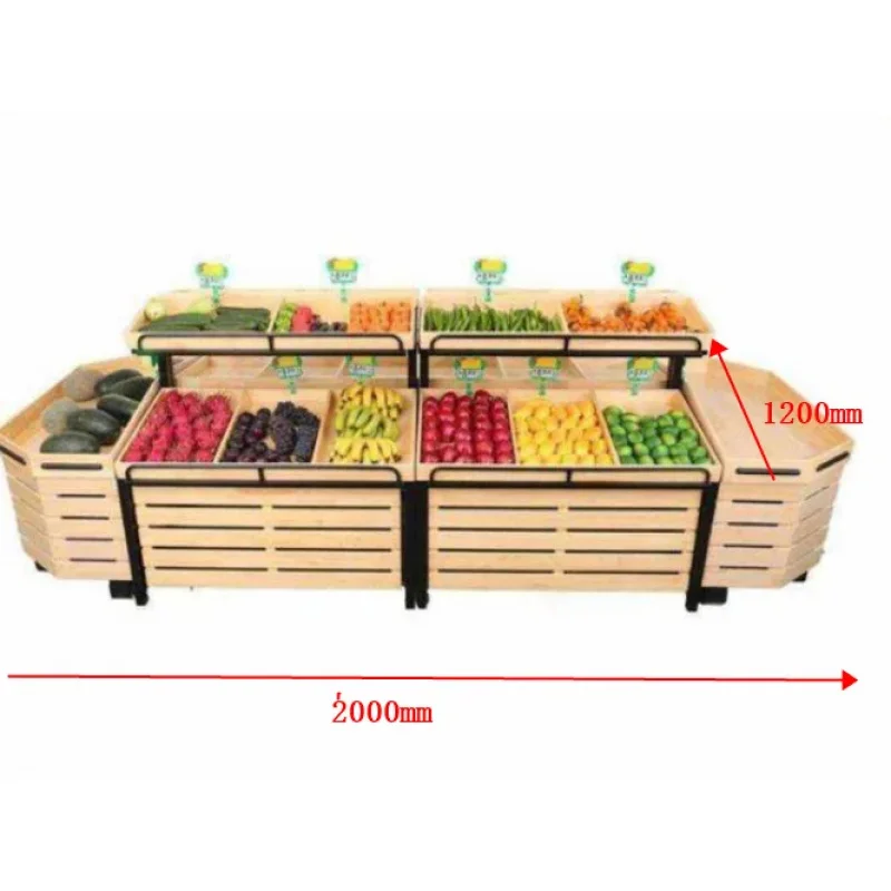custom.Supermarket Metal and Wooden Vegetable Shelf
