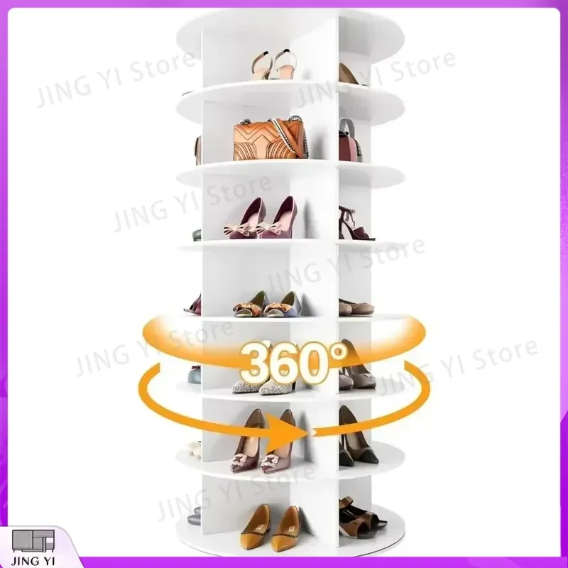 7-Tier Rotating Shoe Rack 360° Spinning Tower Free Standing Space Saving Easy Assembly White Shoe Cabinet for Home Office