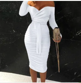 

New sexy V-neck solid color long sleeved slim fit dress for autumn 2026