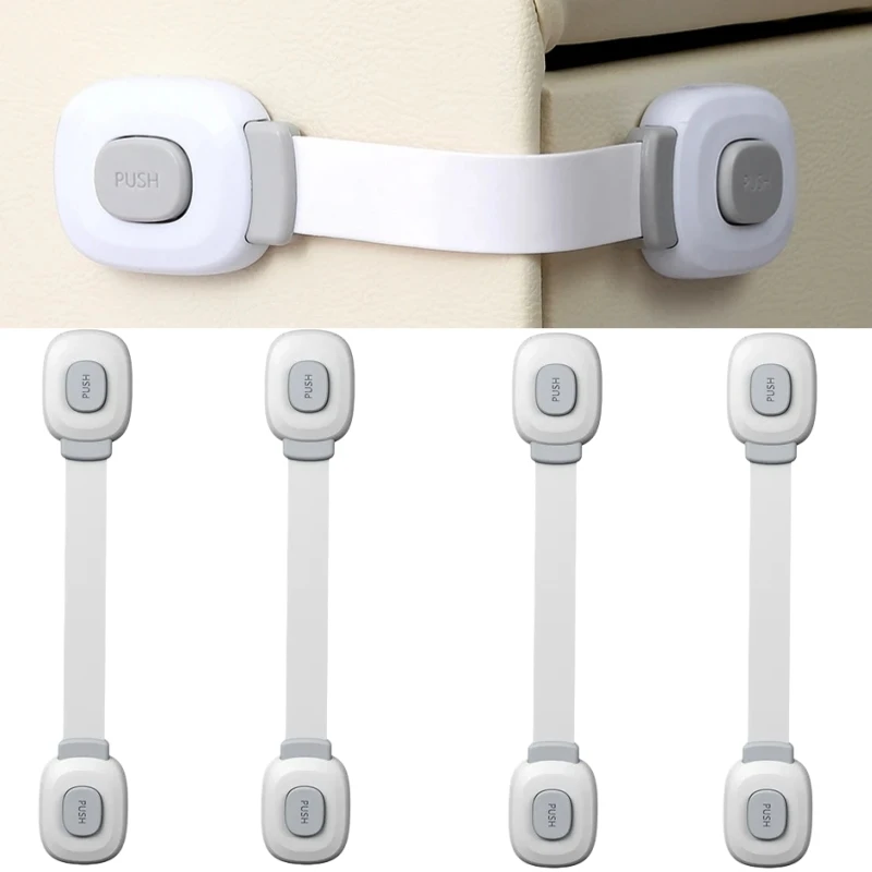 4Pcs Baby Cabinet Locks Kids Safety Cabinet Proofing Child Safety Strap Lock Adhesive Drawer Fridge Oven Door Toilet Latches