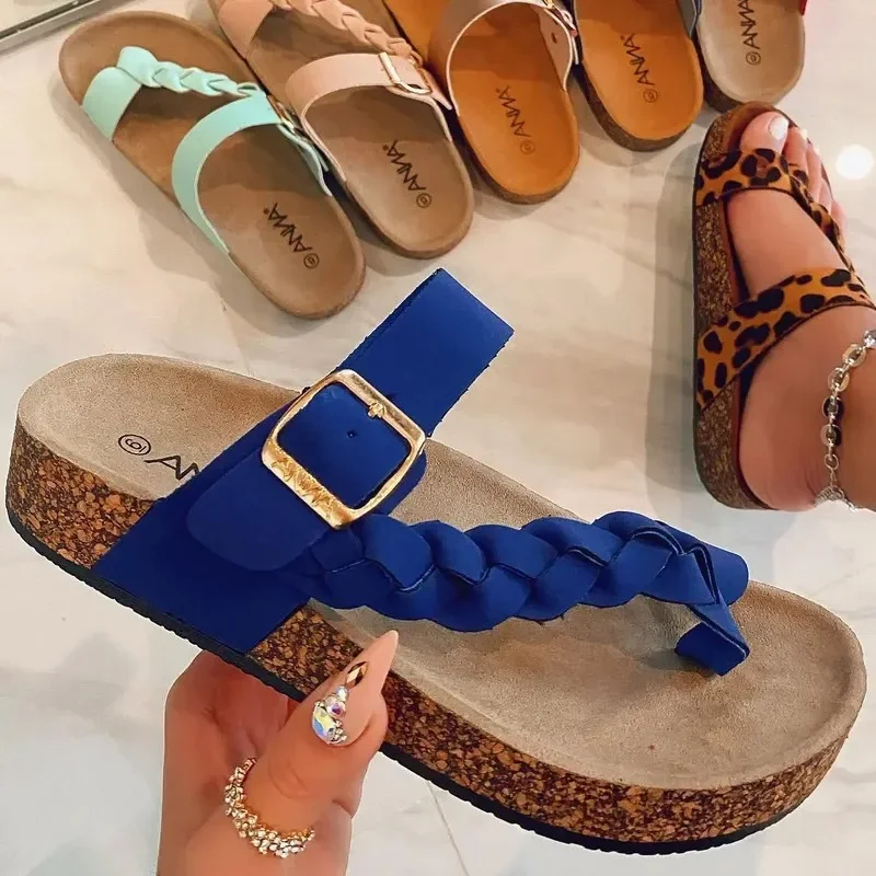 Ladies platform sandals summer new foreign trade large size sandals women shoes trend solid color flat bottom slipper mujer 2024