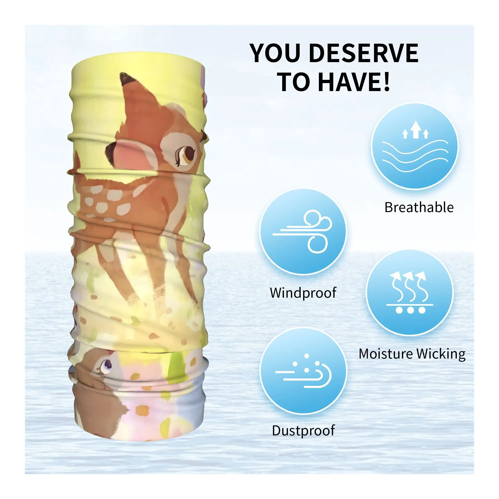 Personalizado bambi bandana pescoço gaiter proteção uv rosto cachecol capa feminino masculino impressão clássica animal bandana tubo balaclava