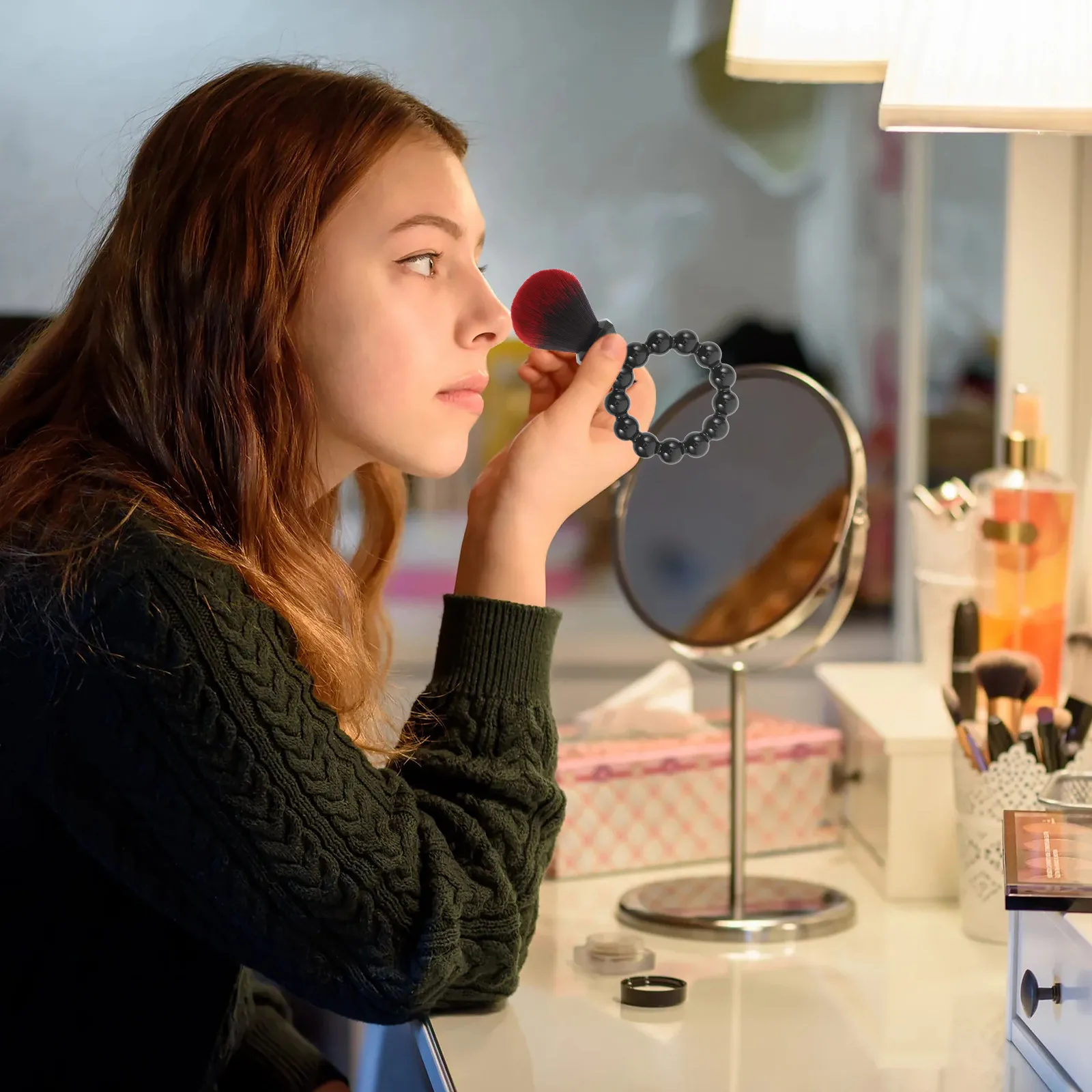 แปรงปัดแก้ม 2 ชิ้น ด้ามจับเพชร แปรงปัดแป้งแบบพกพา แปรงแต่งหน้าสำหรับผู้หญิง