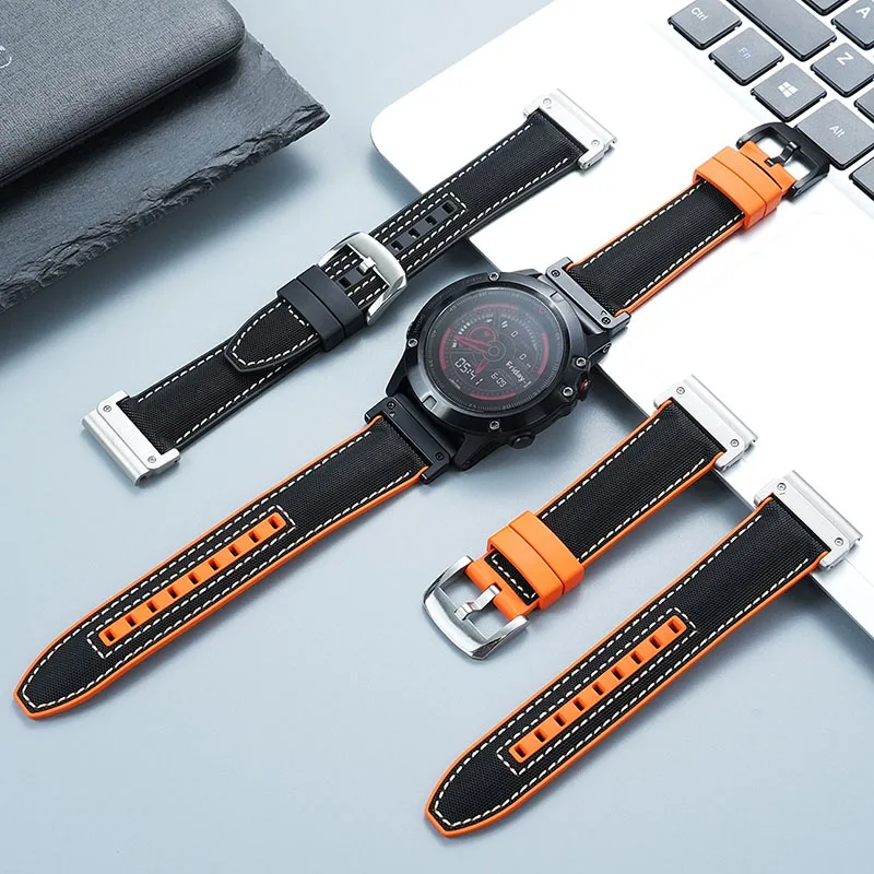 For Garmin Camry 8 51 Dial Strap 7XFenix6X/5XP/Epix Pro Tactix Ando Enduro Replacement Nylon Rubber Bottom Watchband  26mm