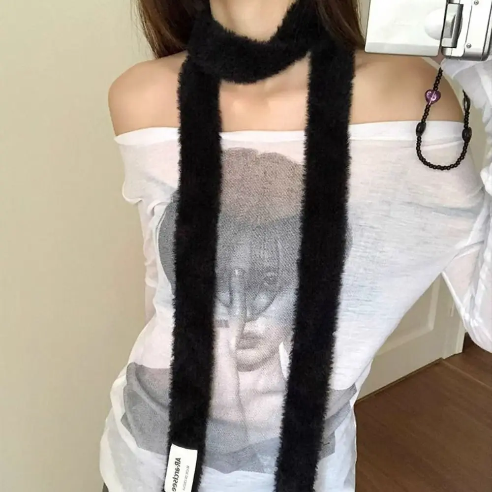 لينة بلون شال من الصوف Harajuku خلع الملابس الديكور وشاح محبوك Y2K الشريط طويل الأوشحة الضيقة فتاة حار