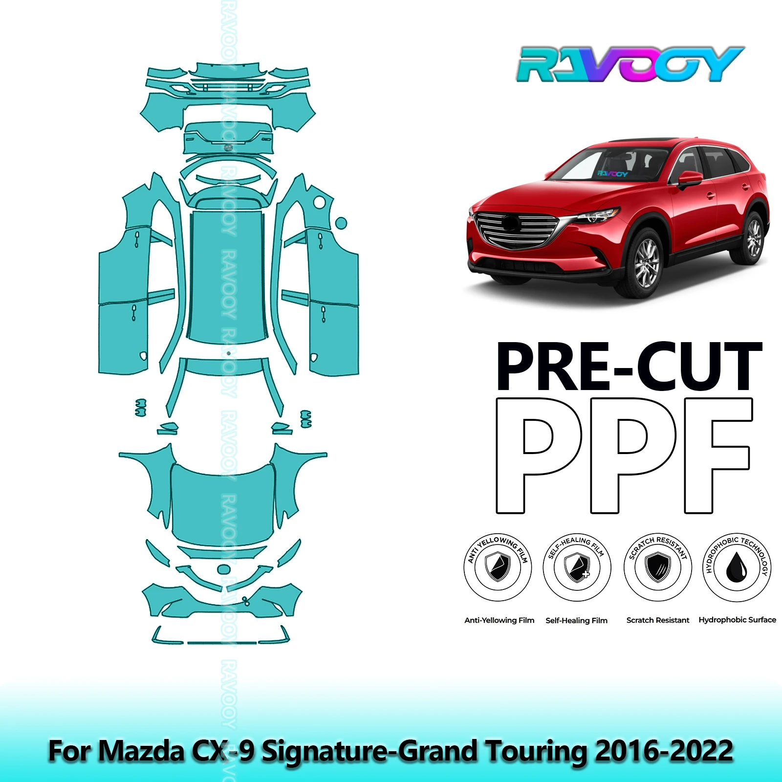

8.5Mil Precut PPF Paint Protection Film Full Vehicle For Mazda CX-9 Signature-Grand Touring 2016-2022
