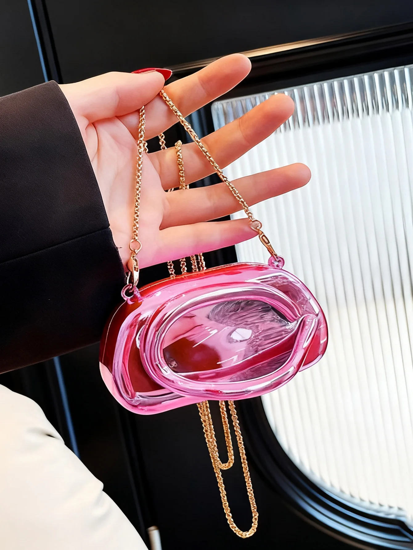 Mini-Version Modische Goldene Metallverschluss-Clutch-Tasche in Boxform für Damen, Abend-, Hochzeits-, Party-Ketten-Umhängetasche, Schultertasche – Detail 12
