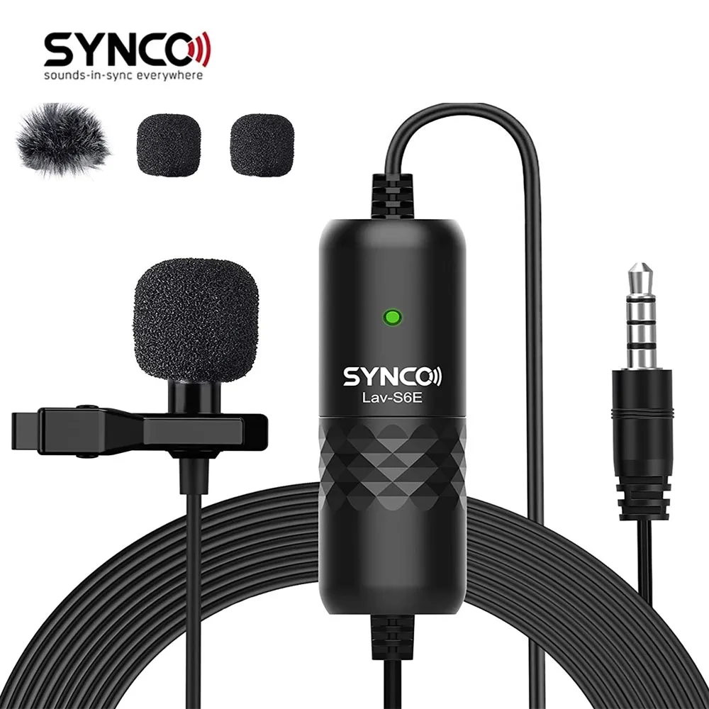 SYNCO Lav S6E Lavalier Omnidirectional Condenser Label Mic, 6M Cord Smartphone Camera for Broadcast Interview YouTube  Recording