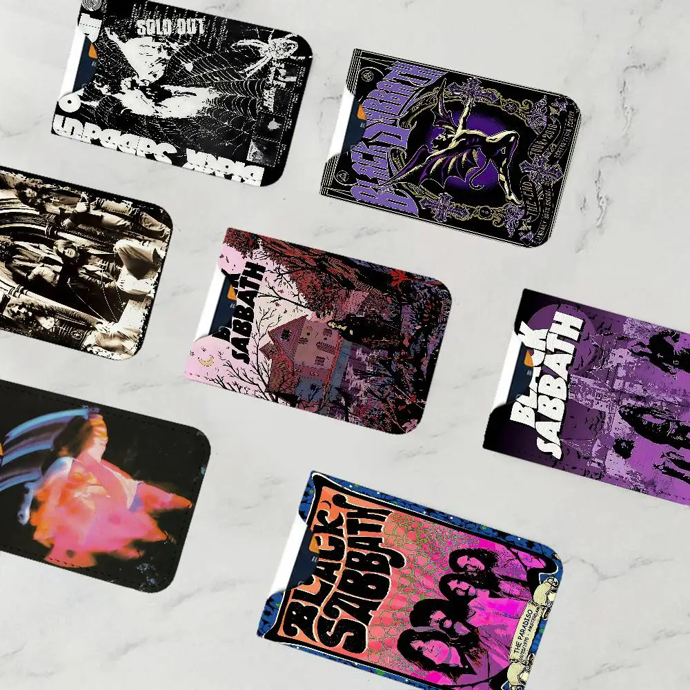 Black Sabbath Heavy Metal Band Lightweight Leather Card Holder Palm Pattern Protective Cover for Bus Card ID Card Compact Size