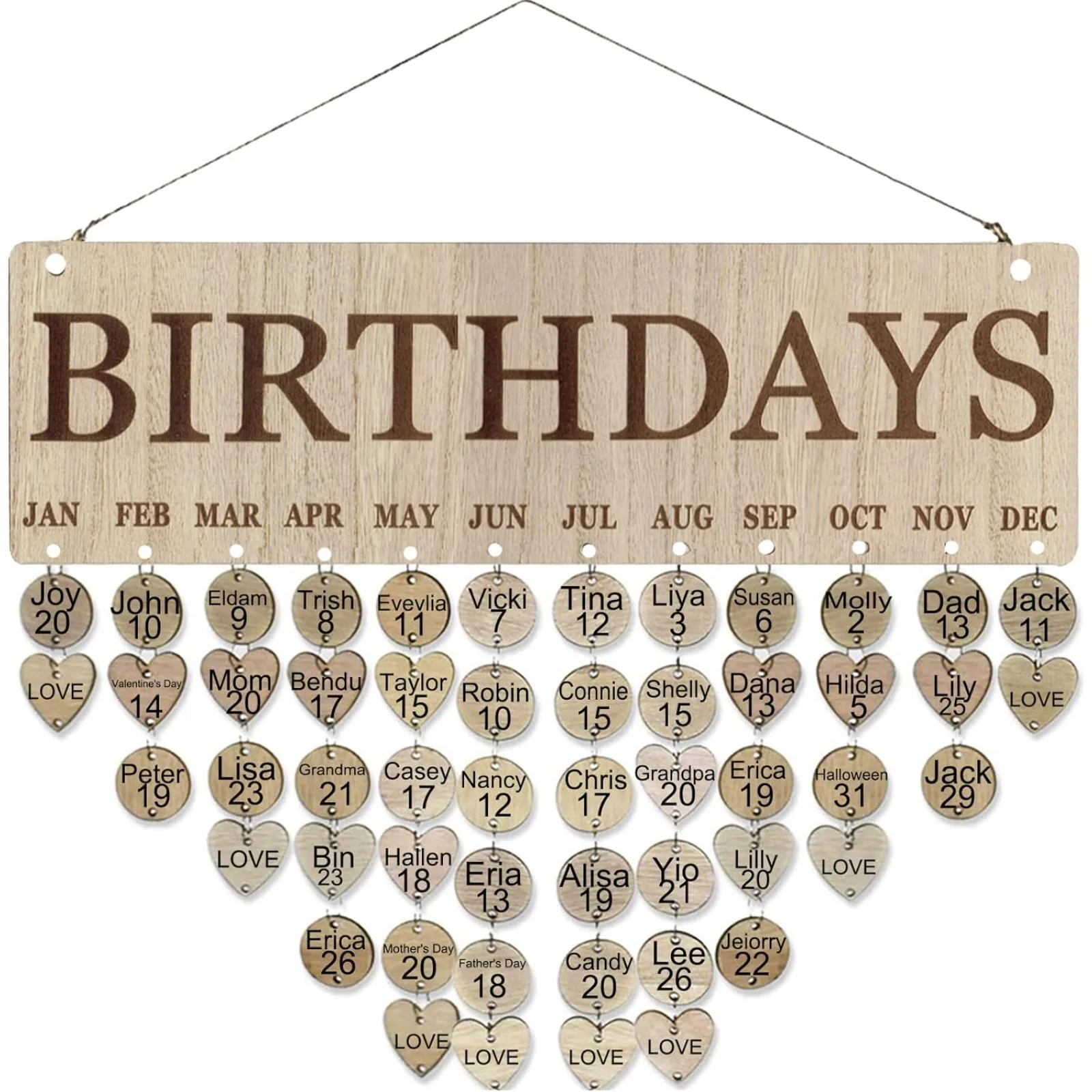 Birthday Calendar Wall Hanging Family Sign - Family Birthday Calendar with Tags, Personalized Gifts for Mom or Loved Ones