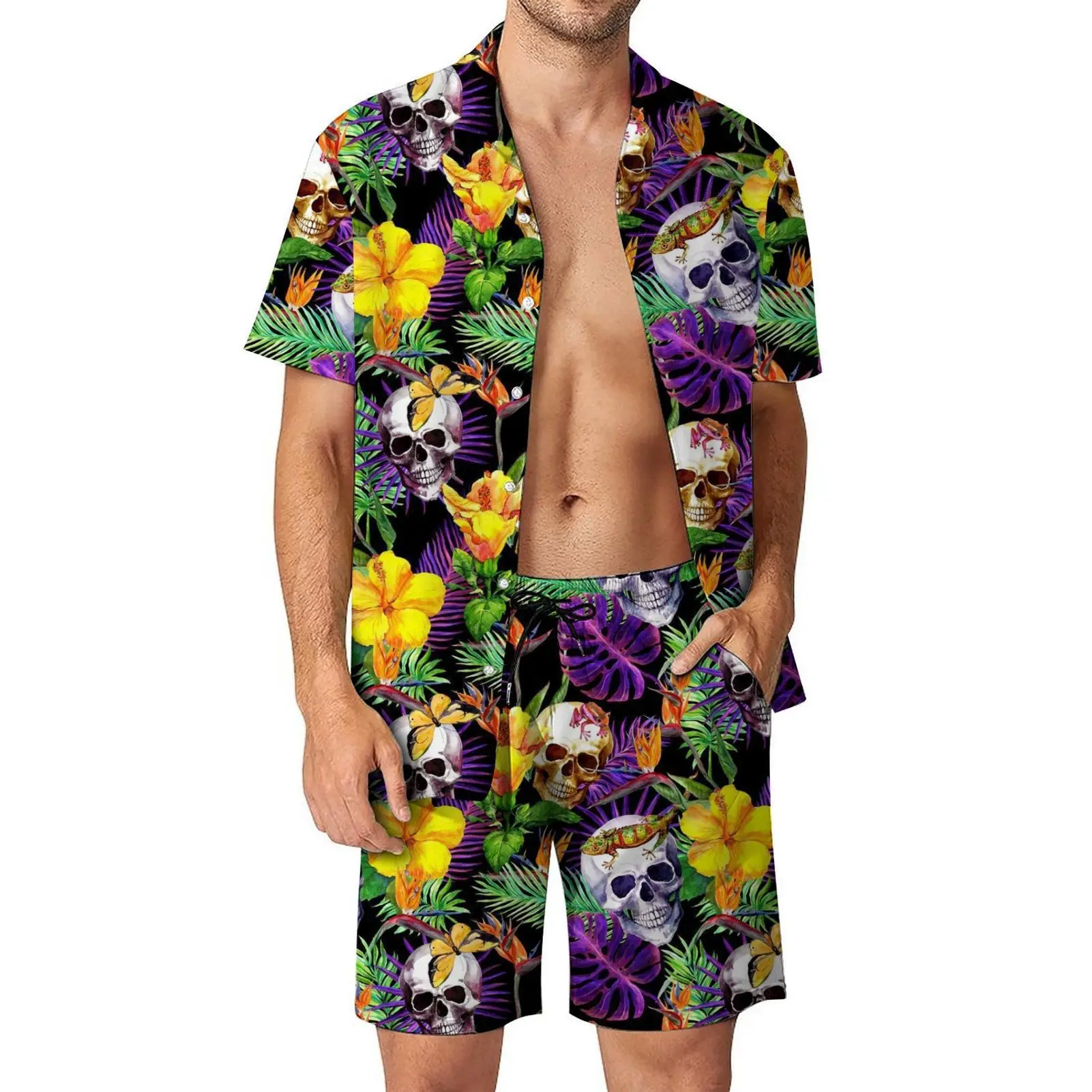 Men's Casual Loose Shirt Set + Seaside 3D Digital Printing Beach Short Sleeve 2026 Spring And Summer New Product Launch Fashion
