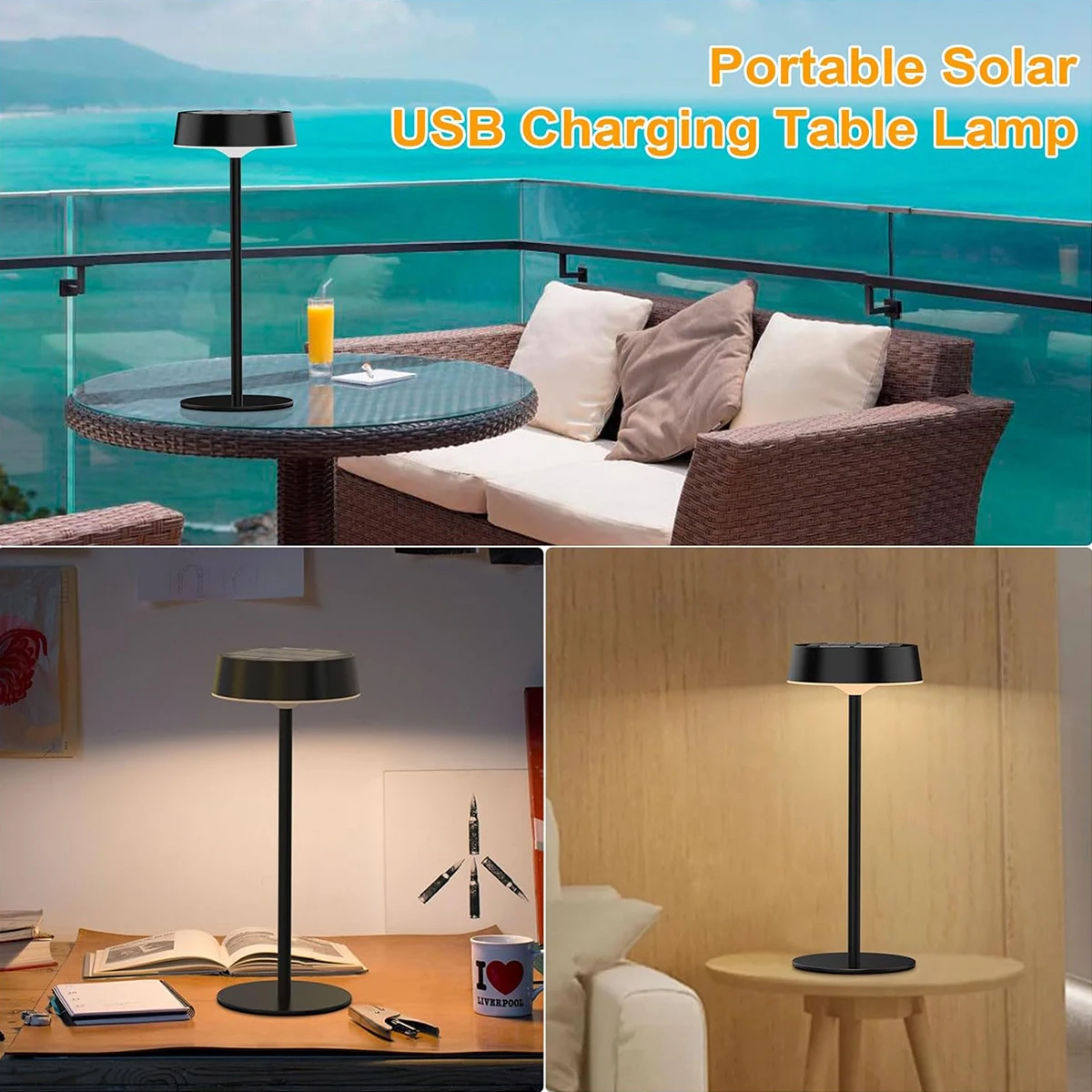 Solar Desk Lamp Solar Light Table Lamp For Bedroom Camping Two Charging Way 3 Color Temperature Waterproof Night Lights For Home