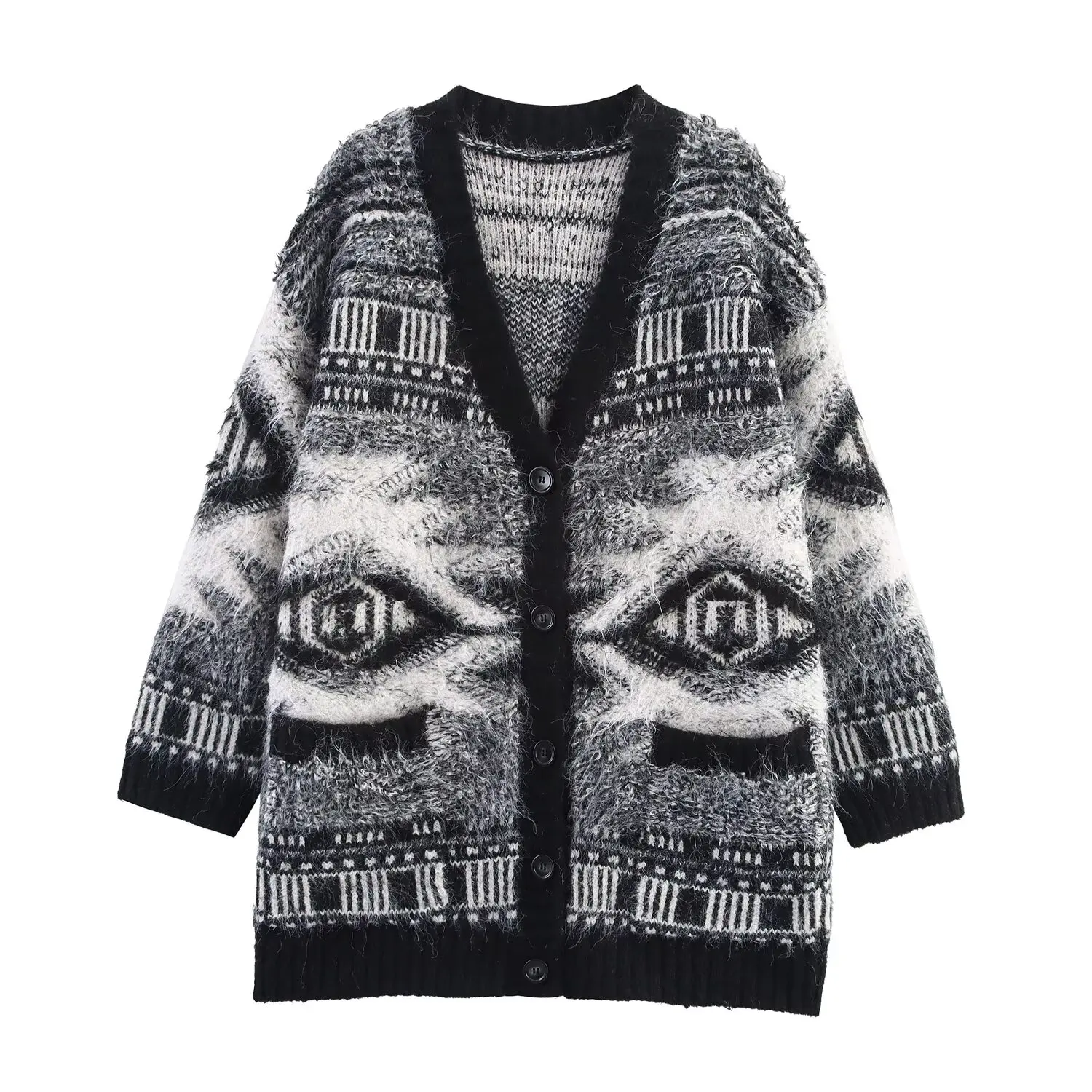 

Korejepo 2025 New Women Clothing European American Style Fashionable Simple and Loose Versatile Jacquard Knitted Cardigan