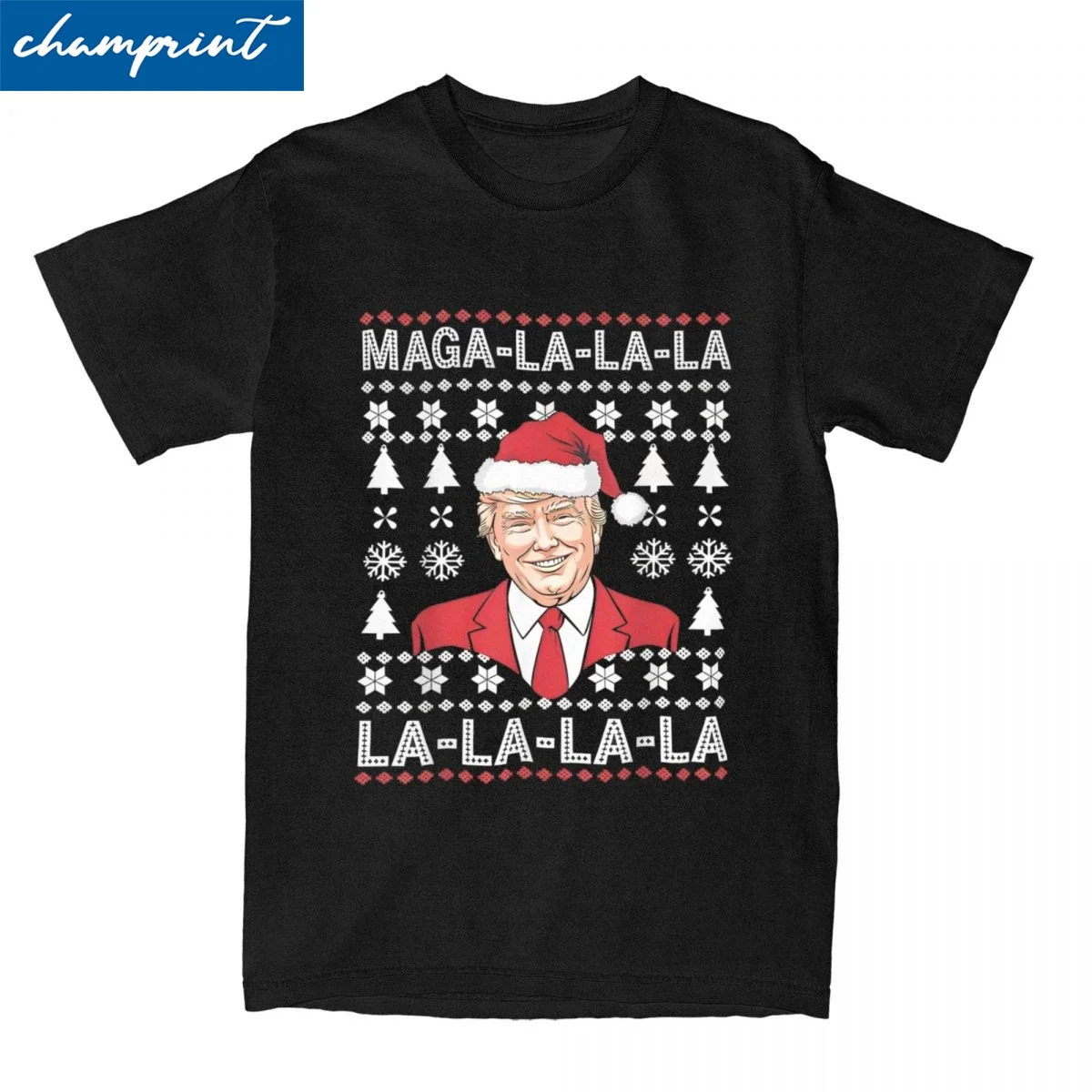 Casual MAGA LA LA LA Donald Trump POTUS 47 Ugly Christmas T Shirt Unisex Cotton Short Sleeve Crewneck Tops