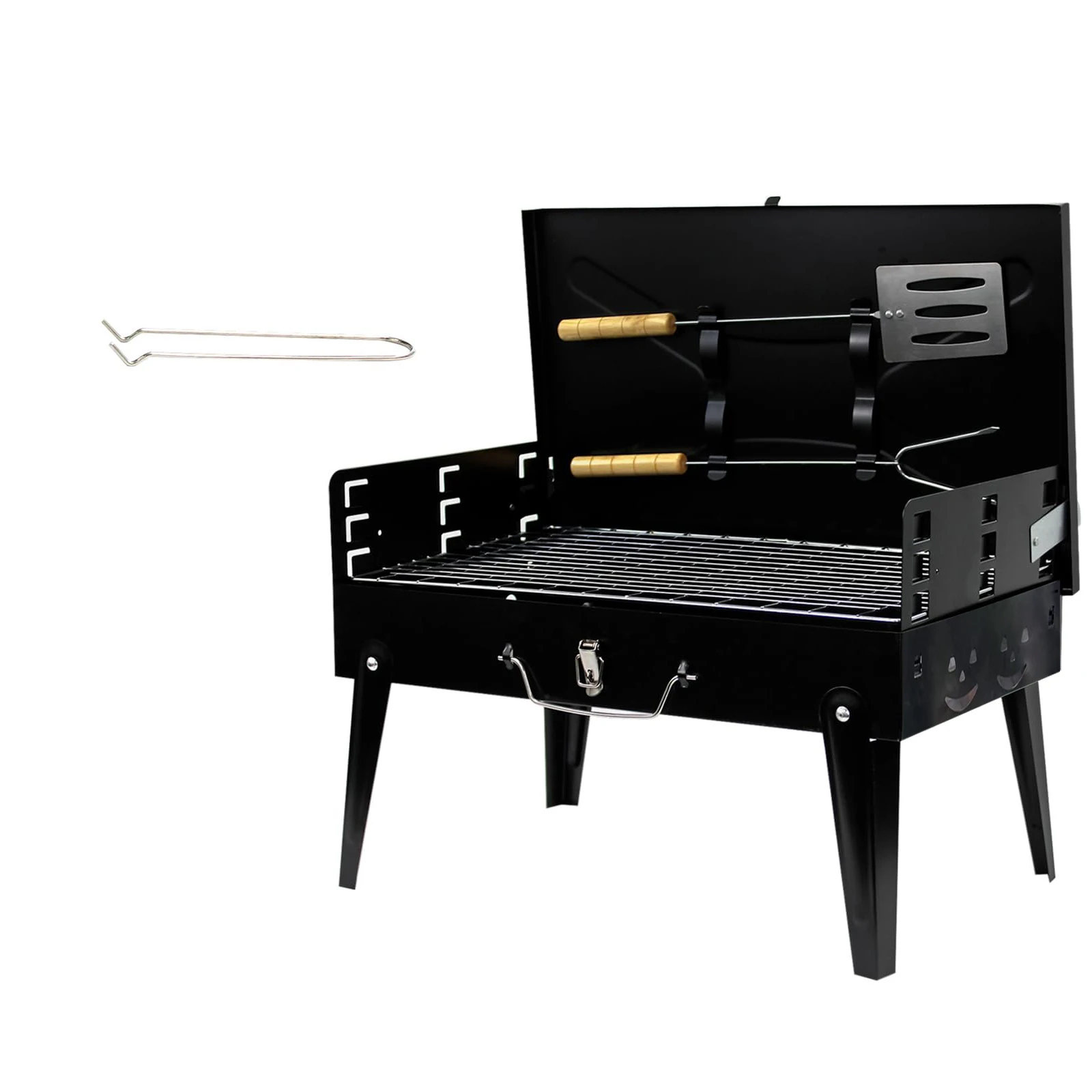 Griglia portatile pieghevole a carbone per barbecue, kit di utensili da cucina per piccoli barbecue, ideale per cucinare all'aperto, campeggio, picnic e spiaggia.