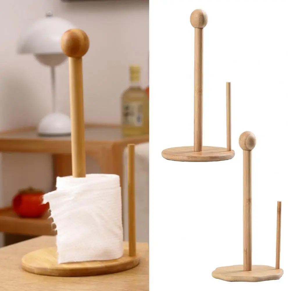 Vintage Paper Towel Dispenser Rustic Bamboo Paper Towel Holder Stand Kitchen Countertop Roll Dispenser Organizer Bathroom Dining