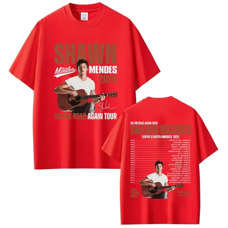 مغني الراب شون مينديز على الطريق مرة أخرى جولة 2025 ألبوم ميرش تي شيرت الرجال النساء المتضخم تي شيرتات قصيرة الاكمام الصيف #4