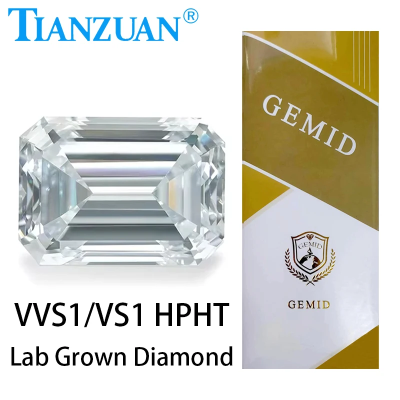 Lab Grown Diamond HPHT Emerald Cut F/G Color 2EX Loose Gemstone Bead with GEMID Certified