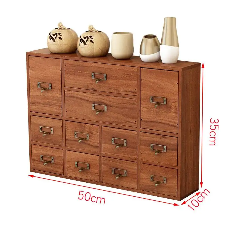 خزانة صيدلية خشبية مكونة من 12 درجًا مع فتحة ملصق ومقبض معدني ورف تخزين أدوات مكتبية صغيرة وخزانة كتالوج بطاقات المكتبة