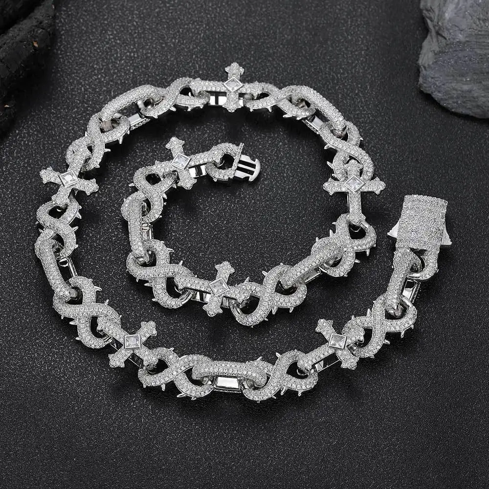 Cuban Chain 8mm Hip Hop Accessories Men's 8 Characters Thorns Cross Cuban Zircon Personality Wholesale