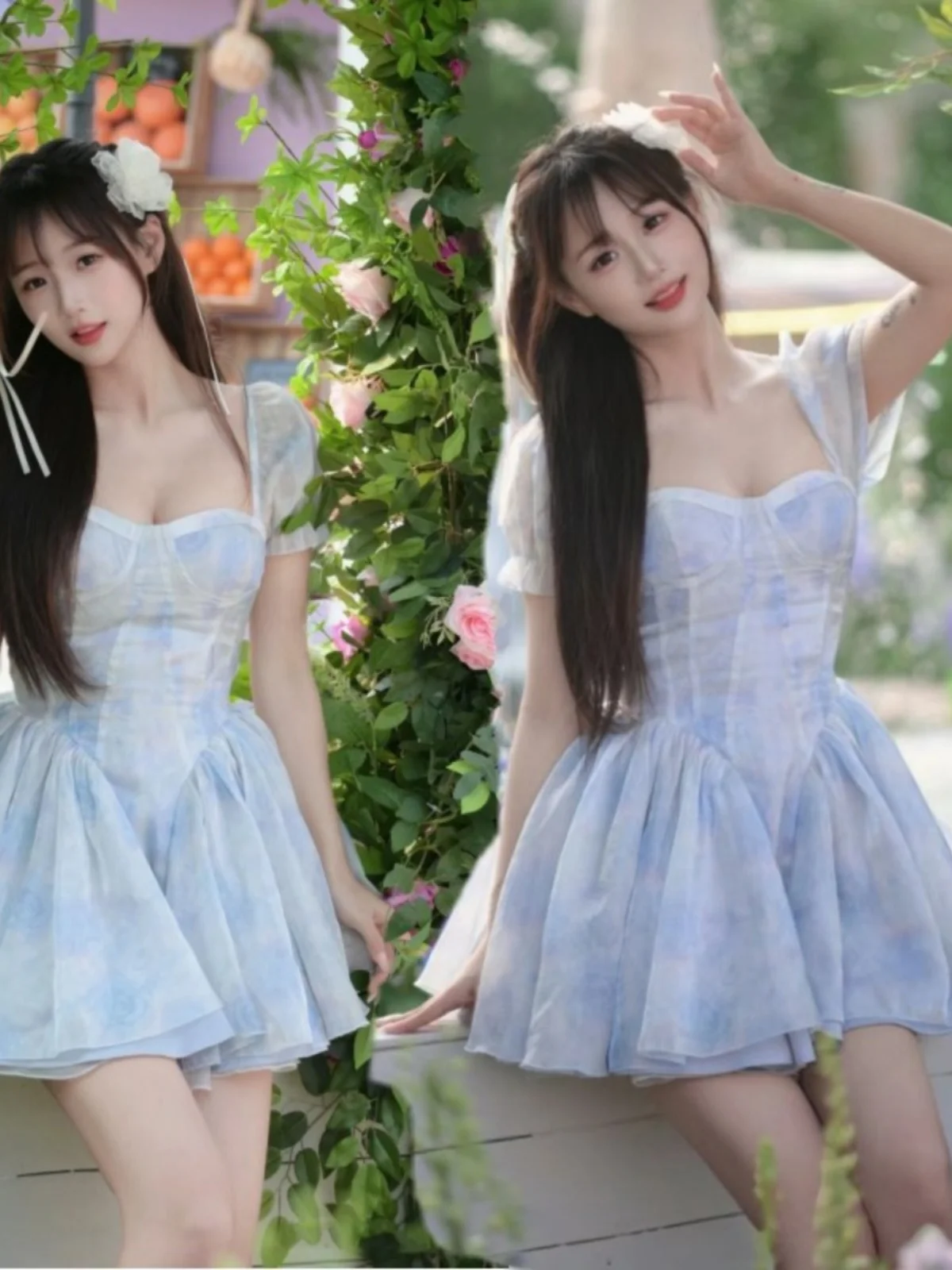 

Spring Summer Puffy Skirt Photography Studio Art Photos Pure Desire Style Girl Cyclist Light And Breezy Ethnic Costume