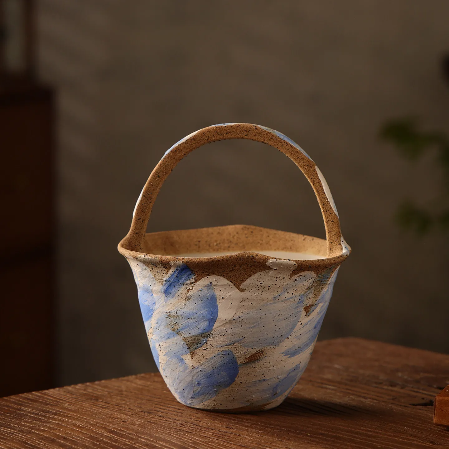 For Ceramic handmade basket small flower pot succulent flower and leaf ivy desktop green plant special pot