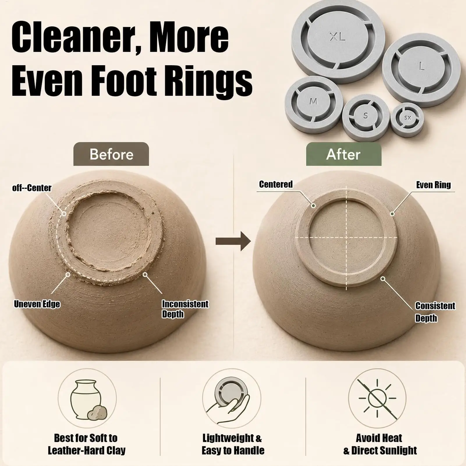 Pottery Foot Ring Template Clay Base Trimming Template Pottery Bowl Foot Ring Mold for Home Studio Classroom Workshop Craft Room