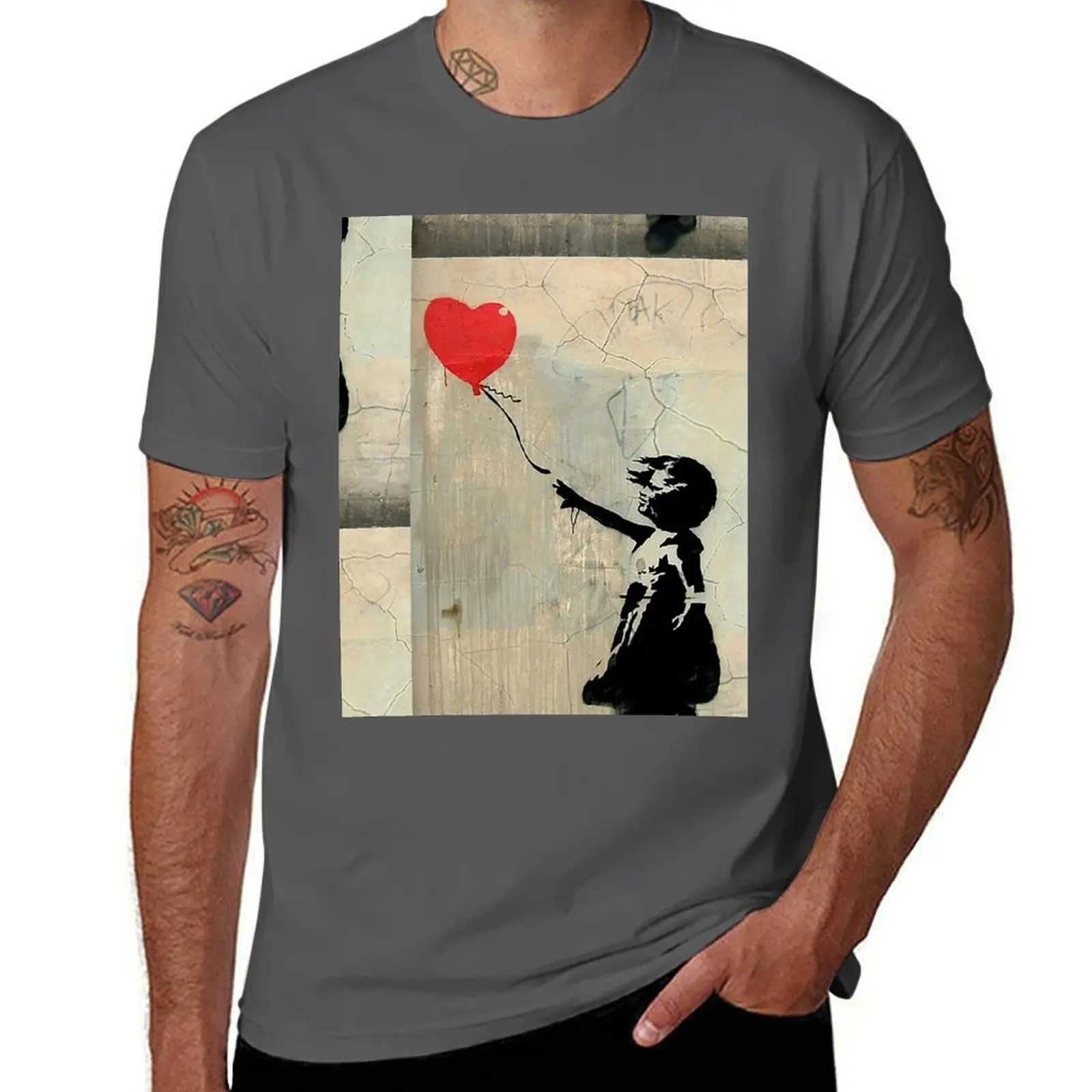 

Футболка Banksy Red Heart Balloon, футболки для мужчин, белые футболки с аниме для мужчин, футболки из хлопка, 100% футболка