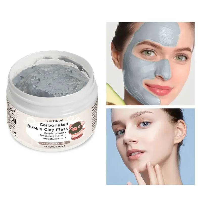 Mascarilla de Arcilla Burbujeante Carbonatada YUITIKUE - Tratamiento Facial Hidratante y de Limpieza Profunda con Ácido Hialurónico para el Cuidado de la Piel