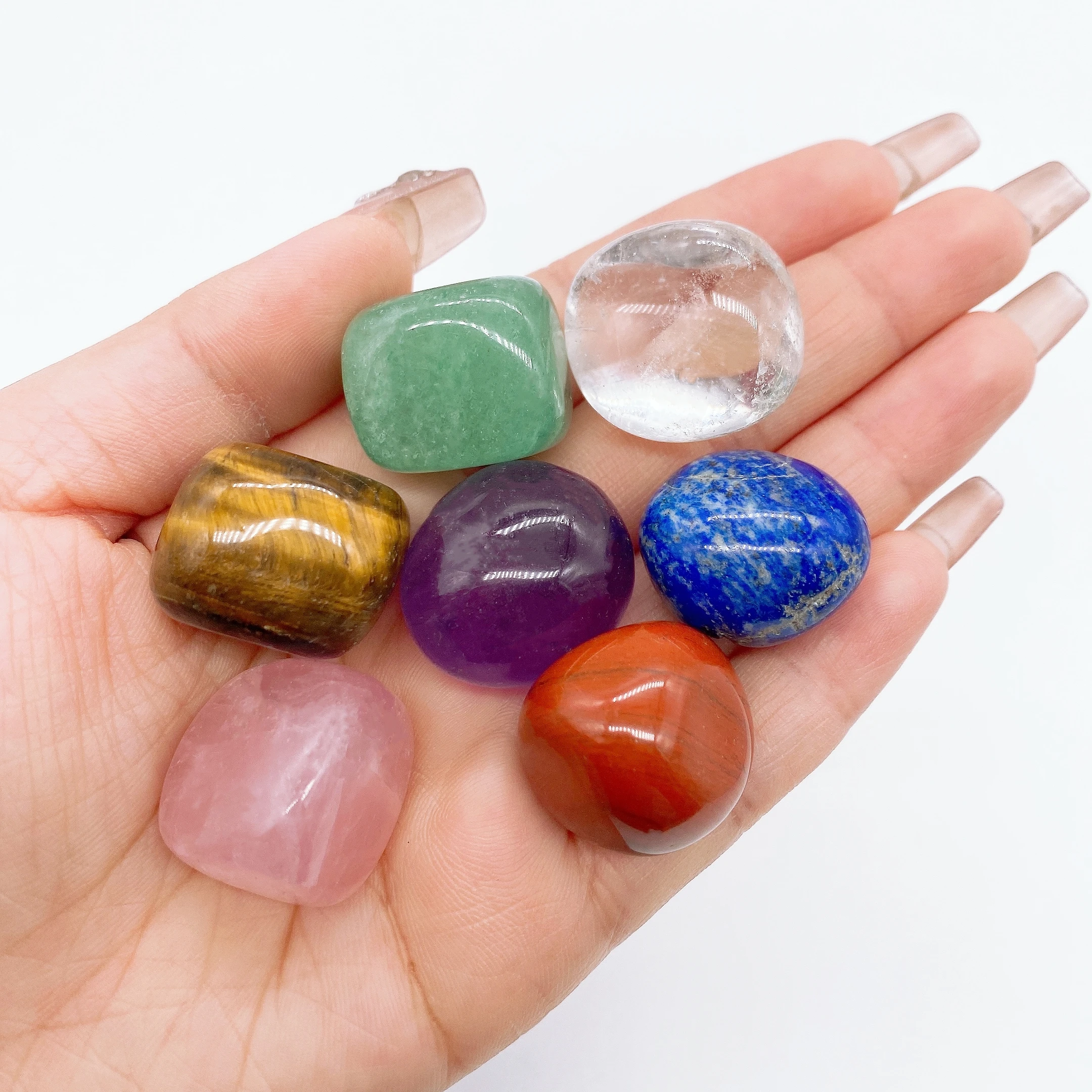 7pc/bag Natural Chakra Amethyst Palm Circular Tumble Polished Crystal Quartz Healing Energy Gravel Aquarium Home Decoration Gift