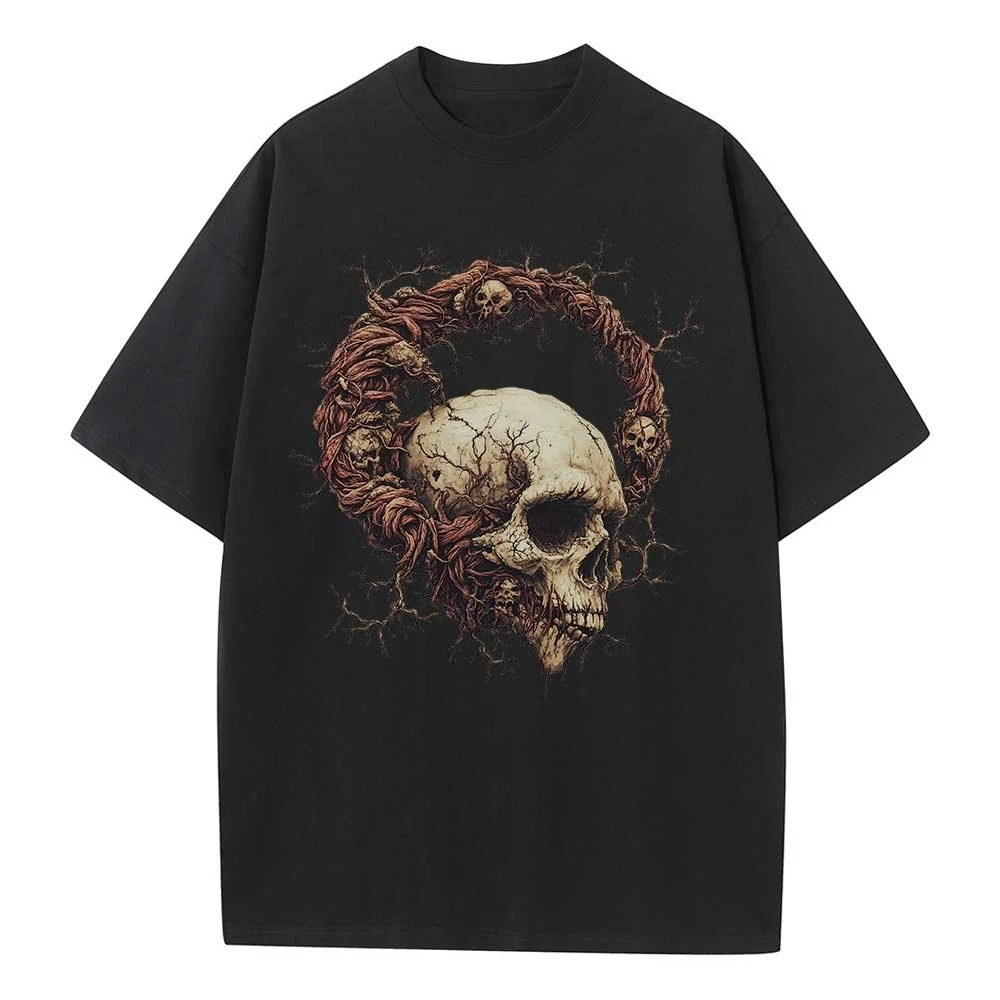 

2025 Spring and Summer New Cotton Loose T-shirt Halloween Zombie Vein Style Graphic T-shirt Retro Unisex Top Versatile T-shirt