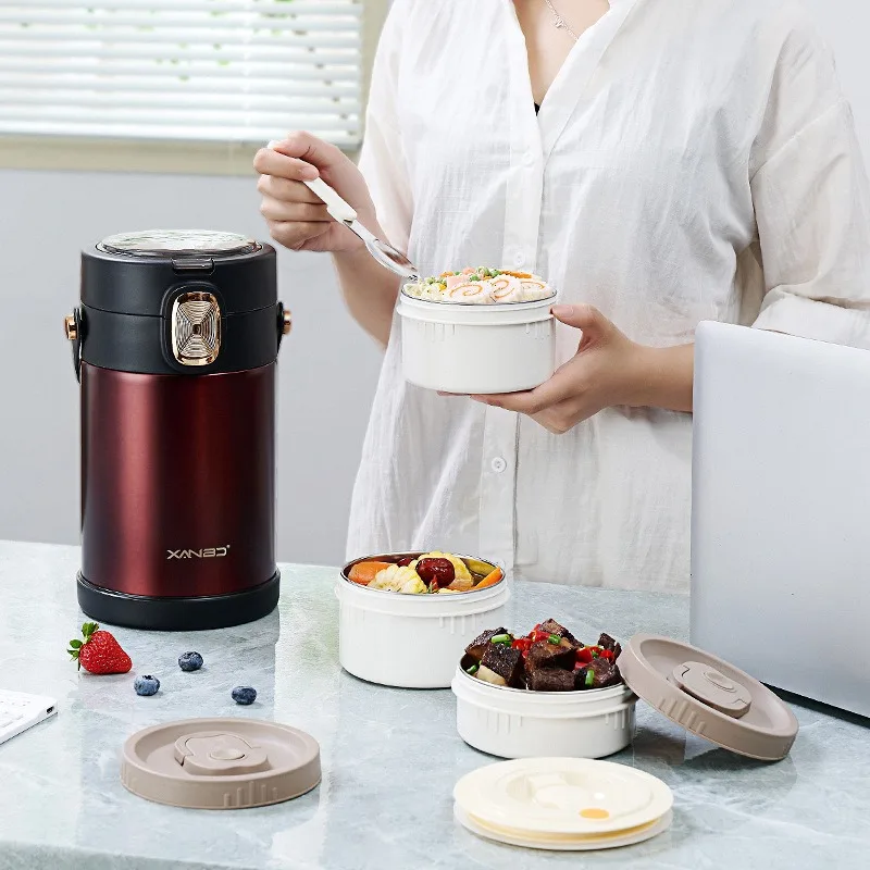 

304 stainless steel insulated lunch box vacuum ultra-long 24-hour insulated rice bucket compartment office lunch box