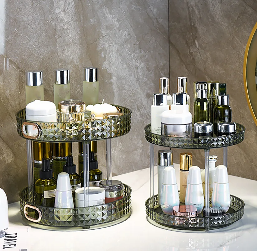 

Rotating Transparent Cosmetic Storage Shelf - Elegant Perfume & Skincare Organizer For Bathroom Desktop