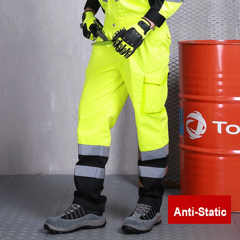 High Visibility Poly Cotton Workwear Suit Work Suit Two Tone Orange Anti Static Work Jacket Work Pants With Reflective Stripes