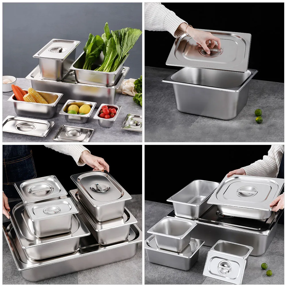 

Buffet Food Serving Pan Stainless Steel Container with Cover for Catering Events Restaurant Dessert Display Bento Box Style Tray
